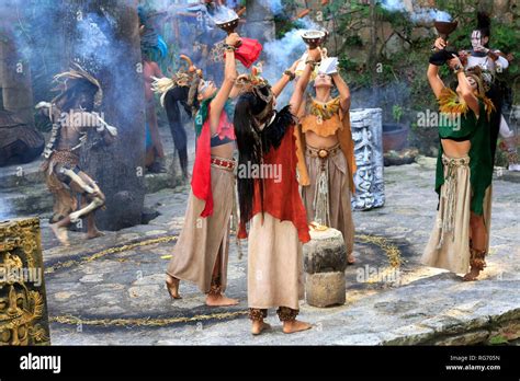 Pre Hispanic Mayan Amerindian People Performance Into The Jungle In The