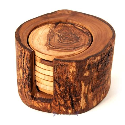 Wooden Coaster Set Olive Wood Rustic Holder And Coasters Wood