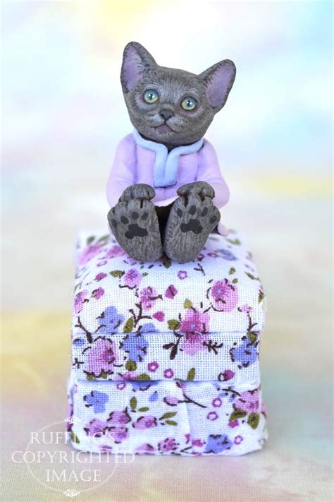 Iris Miniature Russian Blue Cat Art Doll Handmade Original One Of A