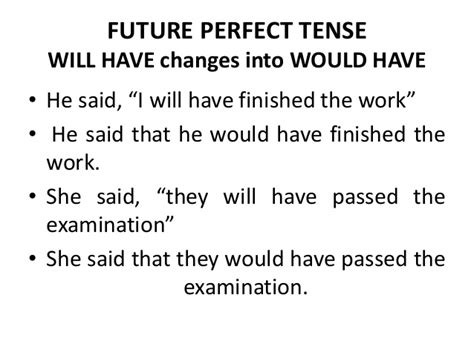 Indirect Speech For Future Perfect Tense