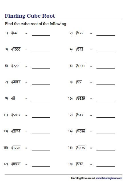 Cubes And Cube Roots Worksheet