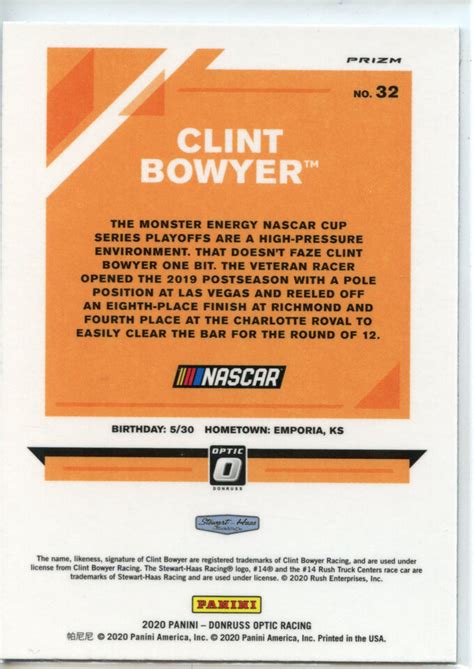 Donruss Racing Nascar Optic Holo Silver Parallel Clint Bowyer