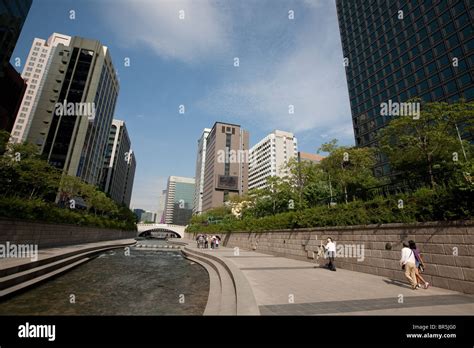 Waterside And Greenery Of The Cheonggyecheon Stream Seoul South Korea