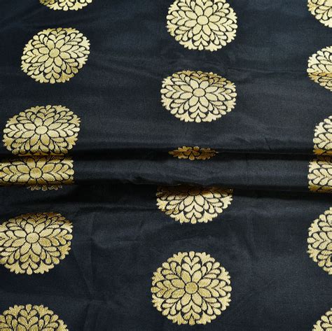 Buy Black Golden Circle Brocade Silk Fabric For Best Price Reviews