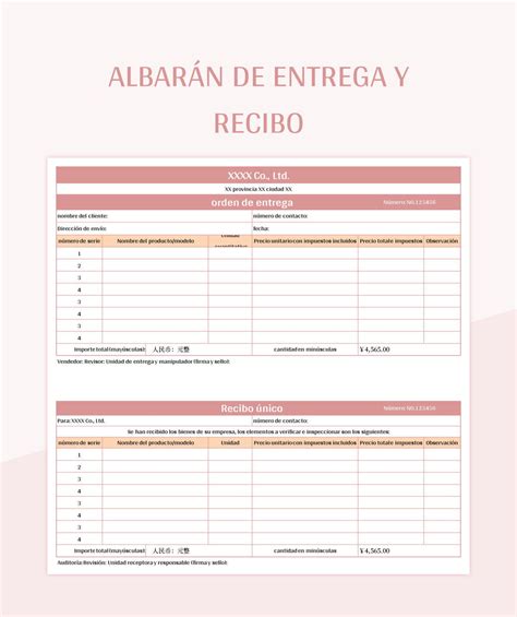 Plantilla De Excel Albar N De Entrega Y Recibo Y Hoja De C Lculo De