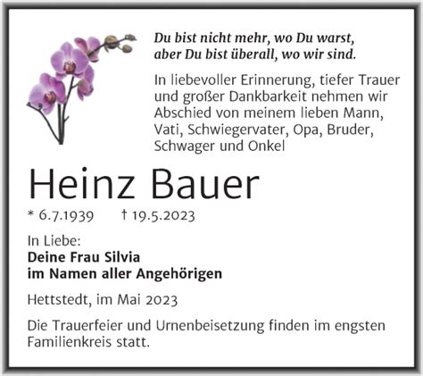 Traueranzeigen Von Heinz Bauer Abschied Nehmen De