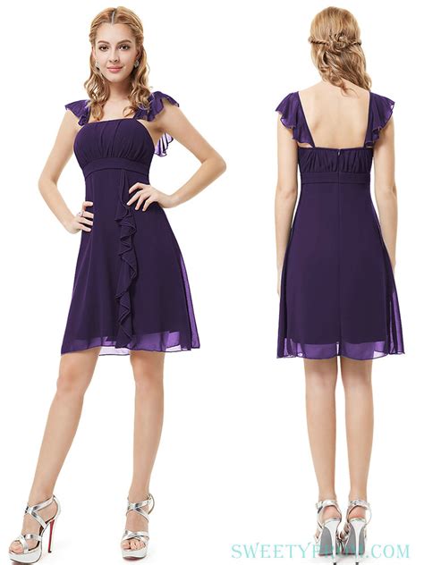 Square Chiffon Empire Purple Bridesmaid Dresses Cheap Purple Bridesmaid