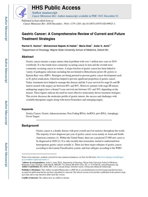 Gastric Cancer A Comprehensive Review Of Current And Future Treatment Strategies Download Free