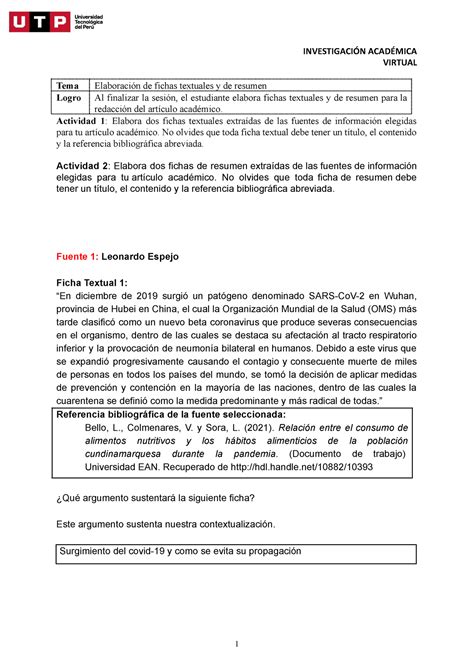 S Tarea Fichas Textuales Y De Resumen Investigaci N Acad Mica