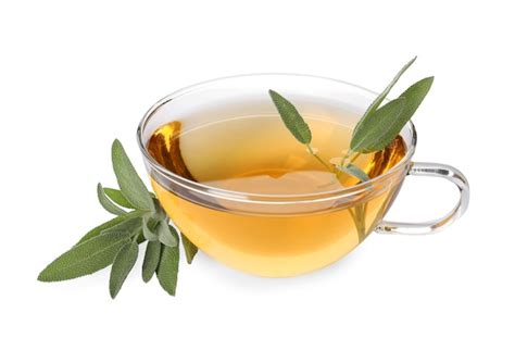 Premium Photo Cup Of Aromatic Herbal Tea And Fresh Sage Isolated On White