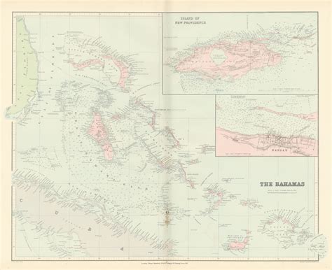 NEW PROVIDENCE Vintage Map Bahamas Caribbean 1914 Old Antique Chart