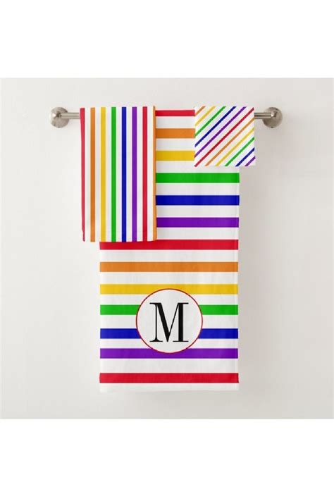 Colorful Rainbow Stripes And Monogram Bath Towel Set Zazzle