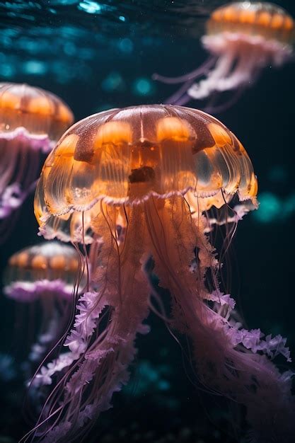 Premium Ai Image Holographic Iridescent Jellyfish And Glowing Wonders