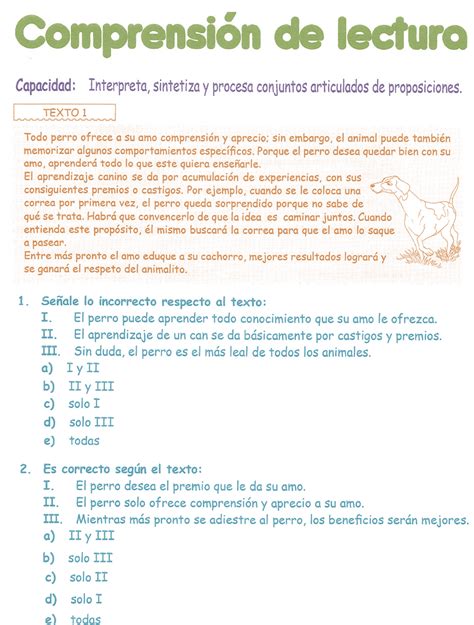 Comprensi N De Lectura Para Ni Os Grado Primaria Razonamiento Verbal