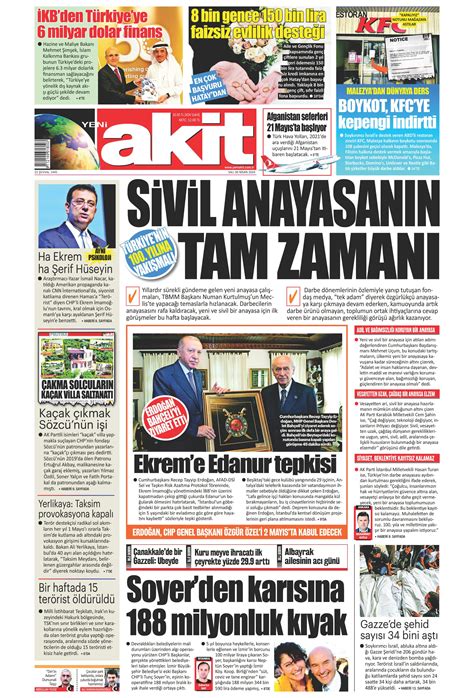 Yeni Akit Gazetesi 30 Nisan 2024 Salı Günü Manşeti