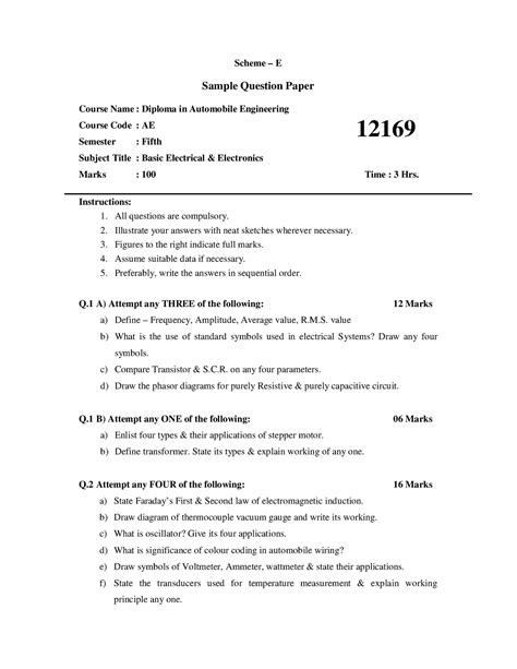 12169 Basic Electrical And Electronics Scheme E Sample Question