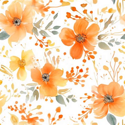 Premium Photo There Is A Watercolor Painting Of Orange Flowers On A