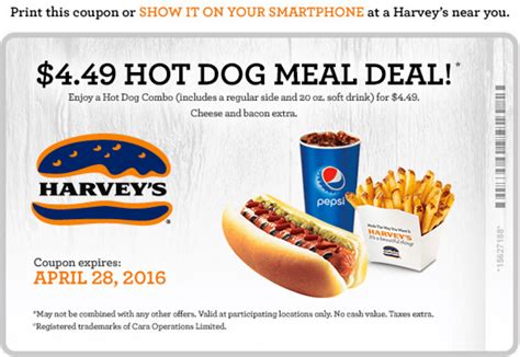 Harveys Canada Coupon Deals 449 Hot Dog Meal Deal Canadian