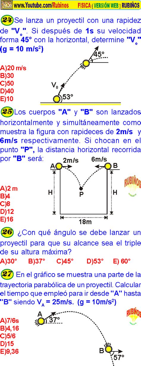 Movimiento Parab Lico Ejercicios Con Respuestas Pdf