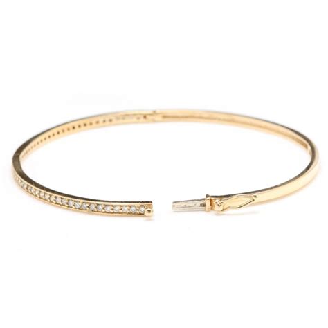 Very Impressive 0 75 Carat Natural Diamond 14k Solid Yellow Gold Bangle