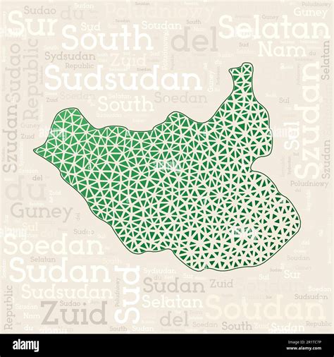 SOUTH SUDAN map design. Country names in different languages and map ...