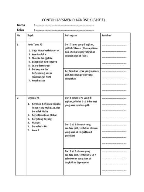 Lembar Asesmen Diagnostik P5 | PDF