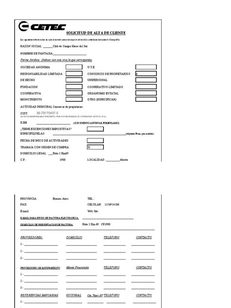 Solicitud Alta Cliente A4 Pdf