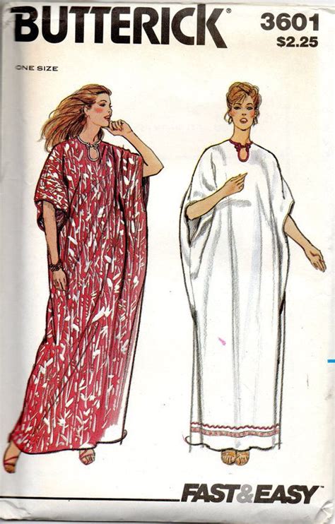 Butterick 3601 1970s Easy Caftan Pattern Dolman Sleeve Keyhole Neck One Size Womens Vintage