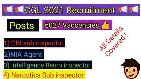 CGL 2021 Job Notification CBI NIA IB Sub Inspector Posts SSC