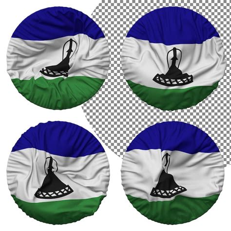 Premium Psd Lesotho Flag Round Shape Isolated Different Waving Style Bump Texture 3d Rendering