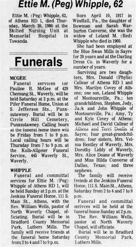 Obituary And Funeral Notice For Ettie Whipple ™