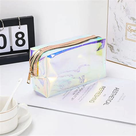 Custom Waterproof Pvc Zipper Travel Toiletry Bag Holographic Iridescent