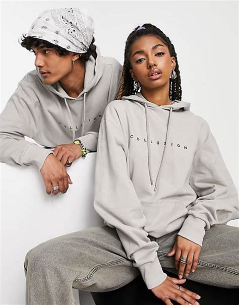 Collusion Unisex Sweat à Capuche Densemble Avec Texte Imprimé Gris