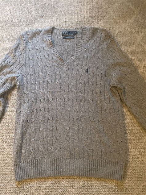 Vintage Polo Ralph Lauren Tussah Silk Cable Knit Sweater V Neck Men S Large Gray Ebay