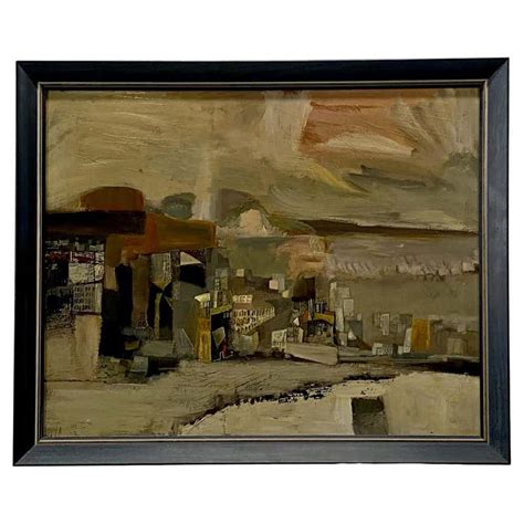 California Mid Century Modernist Abstract Cityscape Painting By Maurice