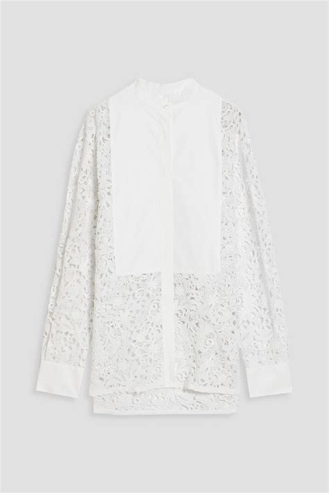 VALENTINO GARAVANI Poplin Paneled Cotton Blend Guipure Lace Shirt THE