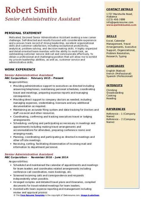 Senior Administrative Assistant Resume Samples Qwikresume