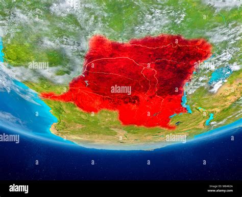 Democratic Republic Of Congo Highlighted In Red On Planet Earth With