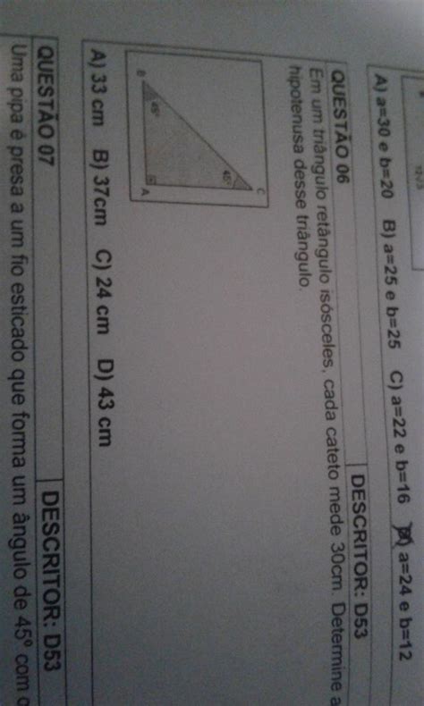 Em Um Triangulo Ret Ngulo Is Sceles Cada Cateto Mede Cm Determine A