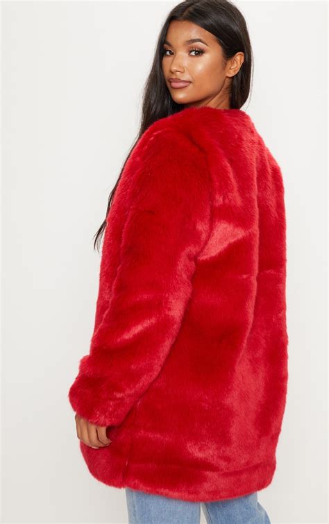 Red Midi Faux Fur Coat Coats And Jackets Prettylittlething Ca