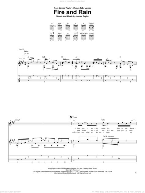 Fire And Rain Sheet Music For Guitar Tablature V2