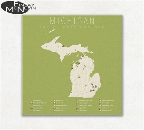 MICHIGAN GOLF COURSES Michigan Map Featuring the Top 20 Golf - Etsy