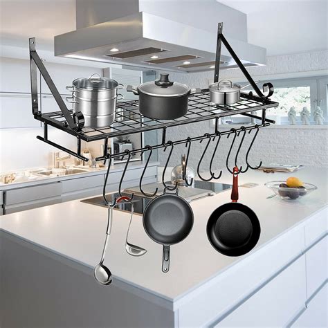 18 24 35 Black Kitchen Wall Mounted Pot Pan Rack Holder Cookware