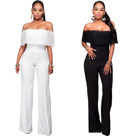 2020 2017 Black White Women Jumpsuts Sexy Word Shoulder Side Zipper Fashion Jumpsuits Casual