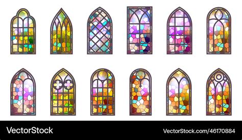 Gothic Stained Glass Windows Church Medieval Vector Image