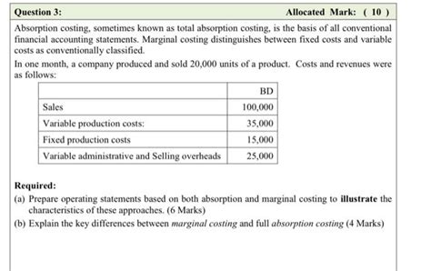 Solved Question 3 Allocated Mark 10 Absorption Chegg