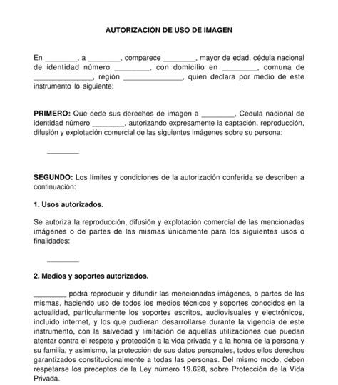 Autorización De Uso De Imagen Modelo Word Y Pdf
