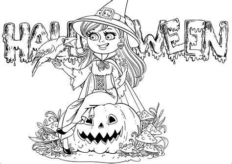 Witch And Text Halloween Halloween Coloring Pages For Adults