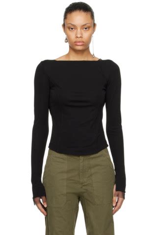 Black Sheer Back Long Sleeve T Shirt By Helmut Lang On Sale