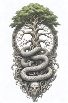 Realism Yggdrasil With Jormungandr Tattoo Jormungandr Tattoo